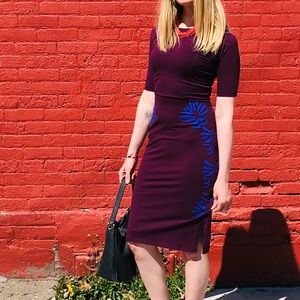 Plum Synergy organic dress, blue floral accents